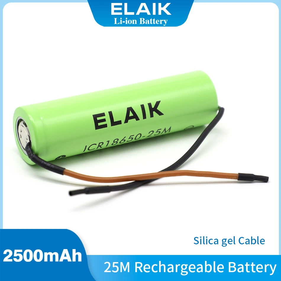 18650 2500Mah Batterie Di Accumulo Di Energia Akku Icr18650-25M 20A Entladung Batterie Agli Ioni Di Litio 15A Batterie Zelle + Cavo In Gel Di Silice
