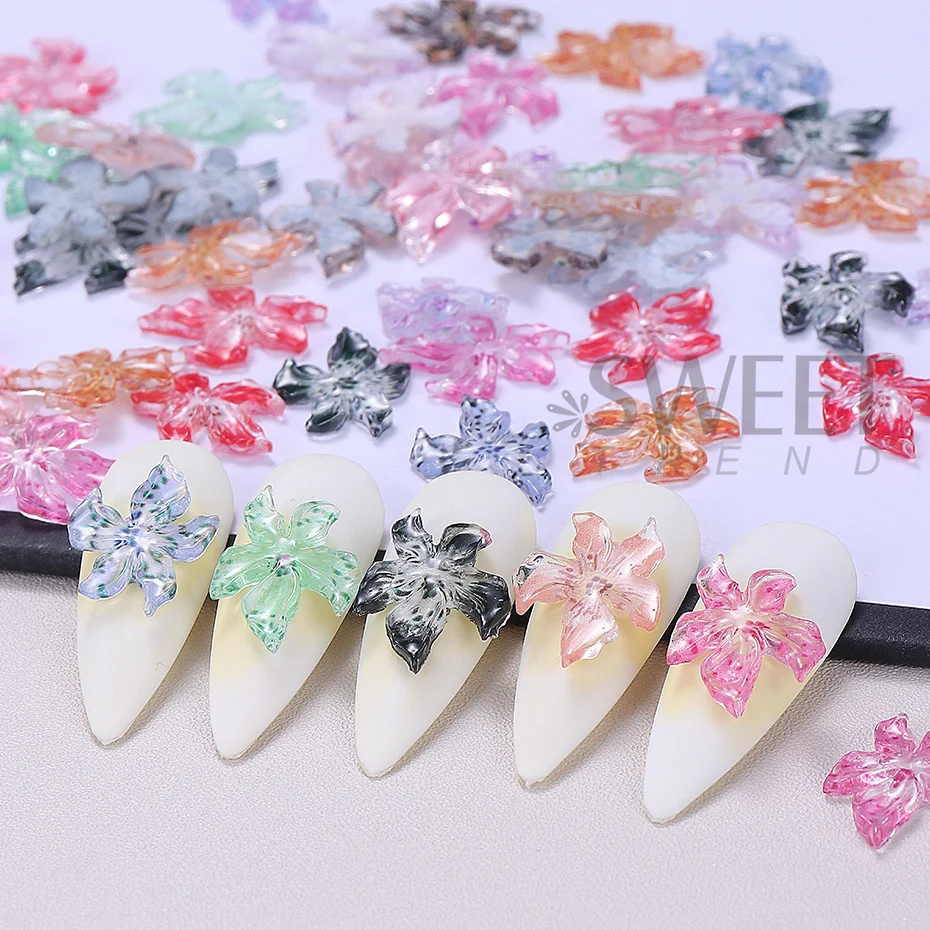 20/50/100pcs 3D Colorful Hibiscus Flower Nail Decoration Summer Carved Flowers Nail Art Charm Ornaments DIY Jewelry Accessories