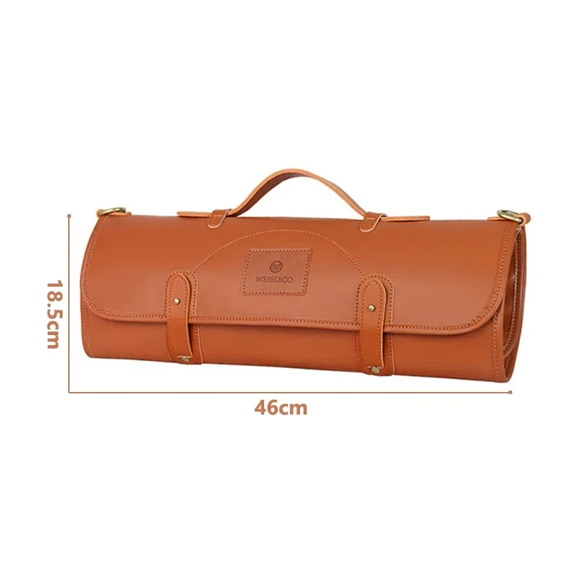 Professional Leather Chef Knife Bag Roll Bag Cleaver Slicer Santoku Storage Pocket Organizer Outdoor BBQ Work Knives Carry Case 5