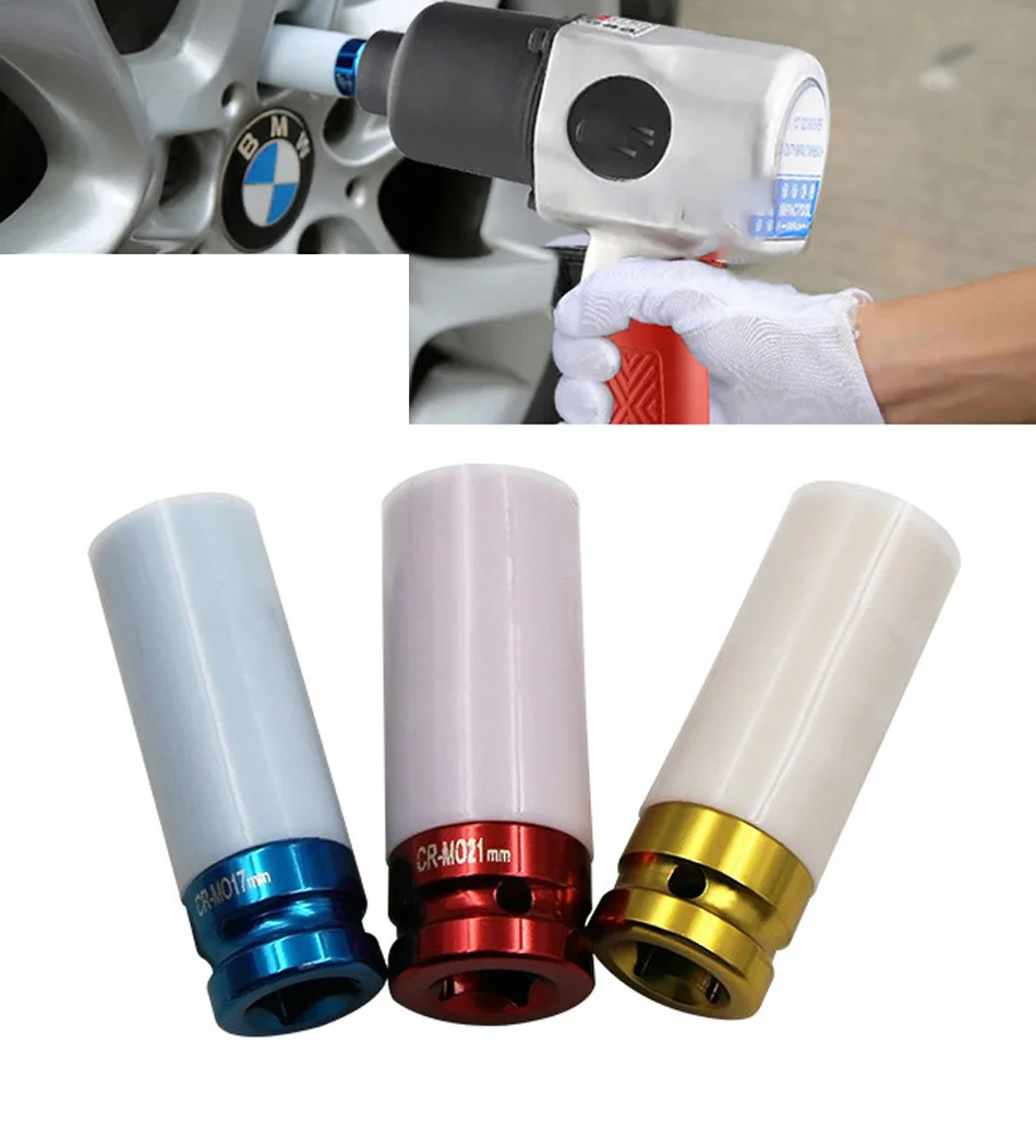 3Pcs/Box 17/19/21mm 1/2" Color Tire Protection Sleeve Wall Auto Car Removal Nut Socket Set Tool Protecting Wheel Contours