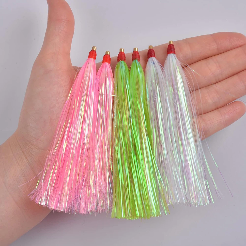 21/42/60PCS Fishing trolling lures Teasers skirts bait Saltwater Mylar Flash bucktail Fluke Rigs Bass Trout Fly Fishing Lure