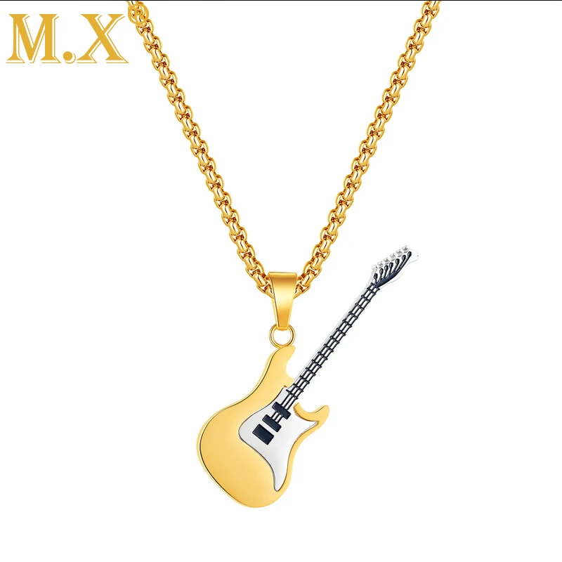 MxHipHopBassGuitarsNecklacesFashionMenWomenTitaniumSteelRock