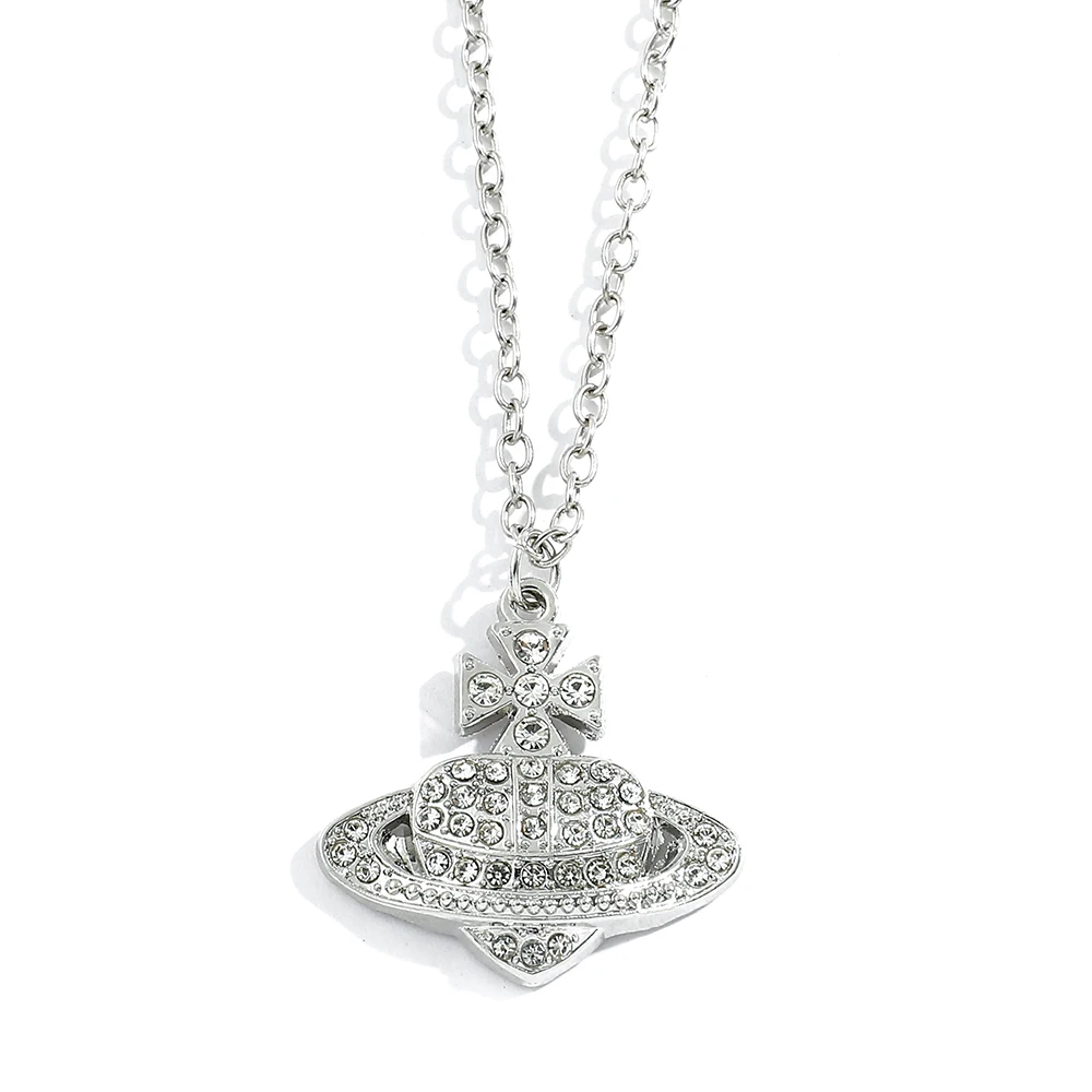 

Циркониевая инкрустация Сатурн тренд кулон ожерелье Сердце Звезда кольцо моделирование шеи цепь для мужчин женщин хип-хоп Личность аксессуары