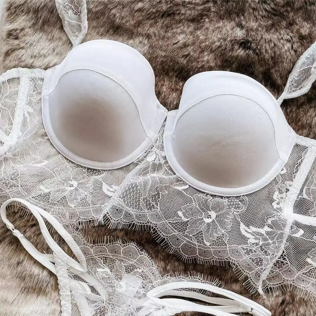 Sous-vêtements Sexy en dentelle pour femmes, Poly Poly fin, anneau en acier souple, Support Anti-affaissement, recueillir des seins, ensemble de soutien-gorge arrière de couleur unie