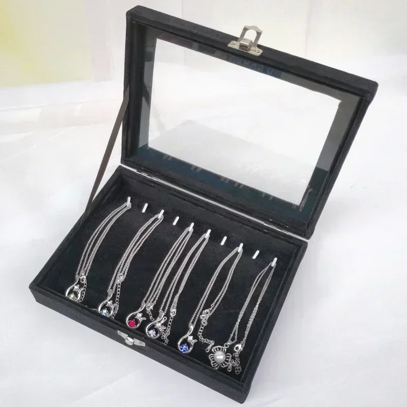 Elegant Black Pearl Jewelry Storage Box with Glass Lid – Long Necklace & Bracelet O... - SKU JSB02227 - UGI Packaging