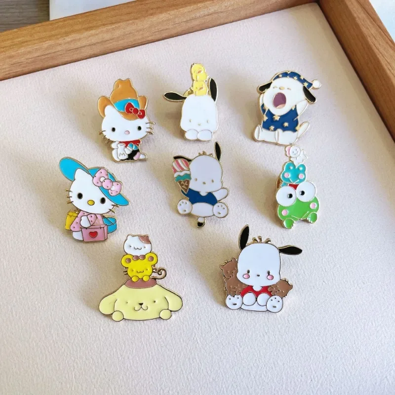 Sanrio Hello Kitty Cartoon Animal Enamel Pin My Melody Lapel Pin Denim Jacket Brooch Backpack Decoration Gift