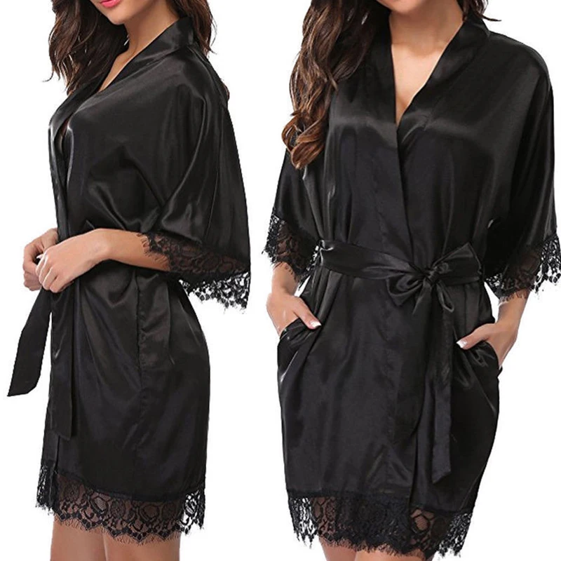 Plus Size Glossy Ice Silk Womens Pajamas Robe Nightgown - Trendy Homewear