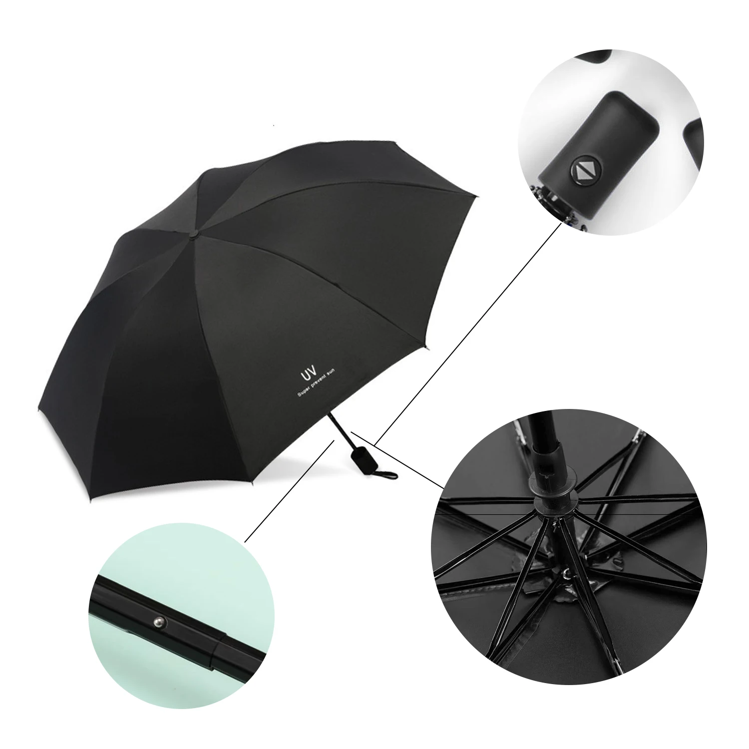 Folding Umbrella 8-Rib Automatic folding Umbrella Compact lightweight durable UV protection rain and sun umbrella automatic sunshade