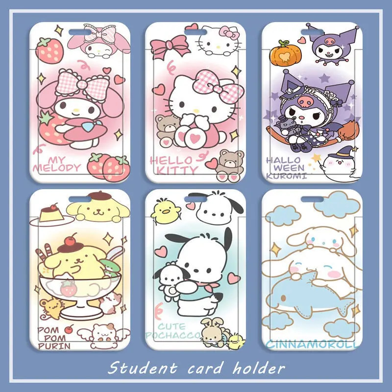 

Sanrio Hello Kitty Card Holder Girl Cartoon Cute Melody Kuromi Printed PVC Card Sleeve Student Multifunctional Card Storage Bag