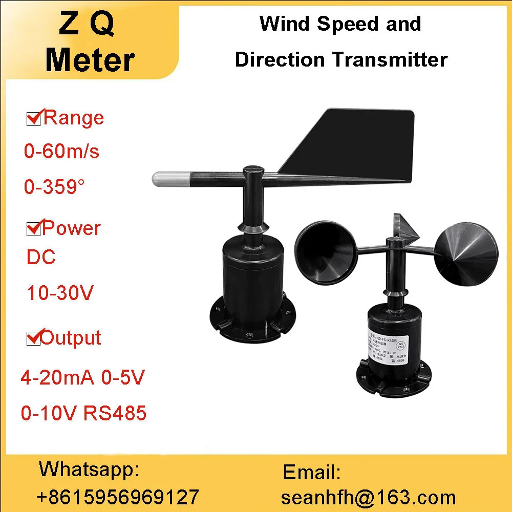 ความเร็วลมและทิศทางเซ็นเซอร์เครื่องมือวัดสามถ้วยเครื่องส่งสัญญาณ PULSE 0-5V 4-20mA RS485modbus เอาต์พุต 1