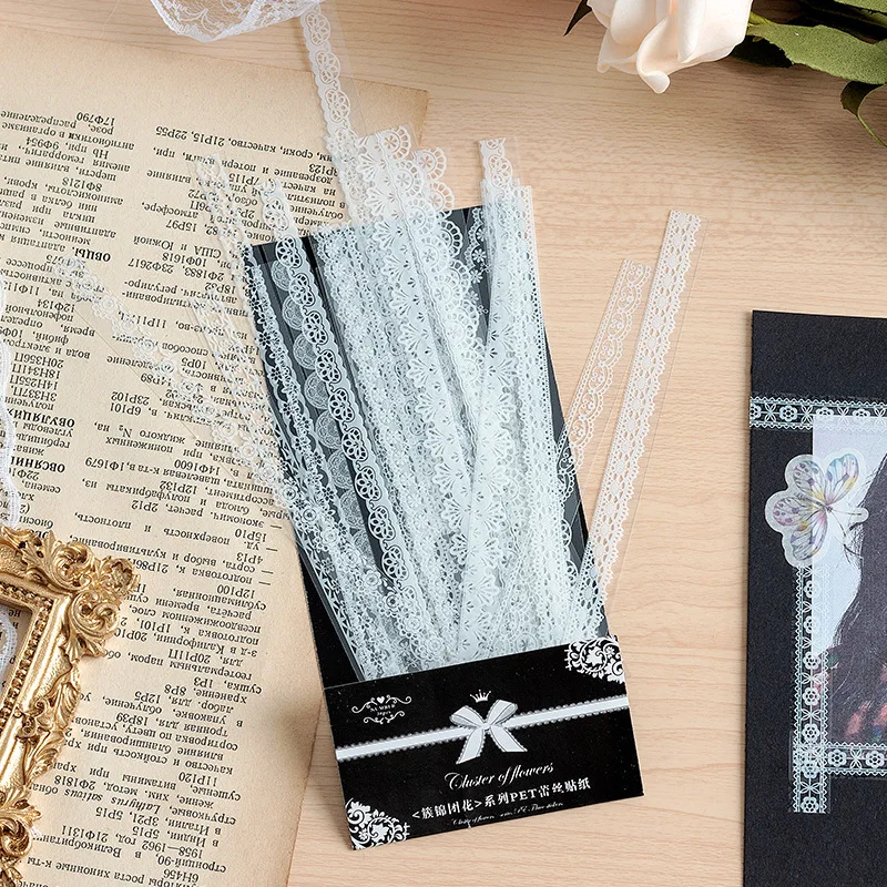 30 sztuk/paczka PET koronkowe dekoracyjne naklejki kolaż śmieci Journal DIY Scrapbooking samoprzylepne kreatywne rzemiosło naklejki