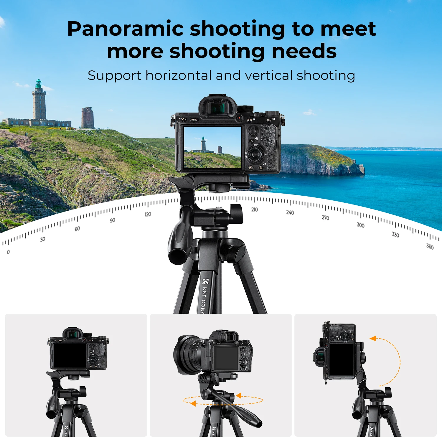 K&F Concept 59.4''/1.5 m Aluminum Lightweight Tripod with Bluetooth Remote Portable Tripode Stand 360&deg; Ball Head for Camera DSLR