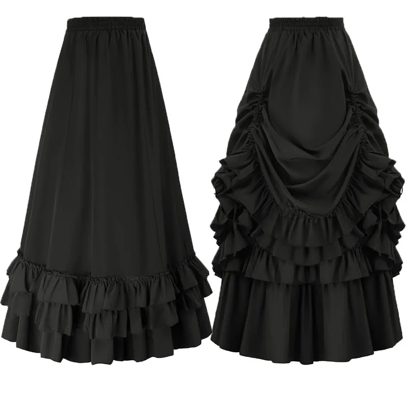 

Women Medieval Cosplay Pirate Skirts Ruffled High Waist Corset Dresses Victorian Vintage Burlesque Swing Saloon Gril Costume