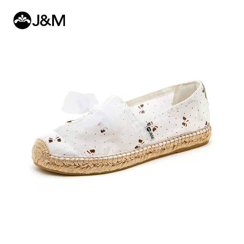 

Эспадрильи J & M женские с бантом, рыбацкие туфли, лоферы с круглым носком, сетчатые, пеньковая ткань, без застежки, Летние Повседневные Дышащие белые кроссовки