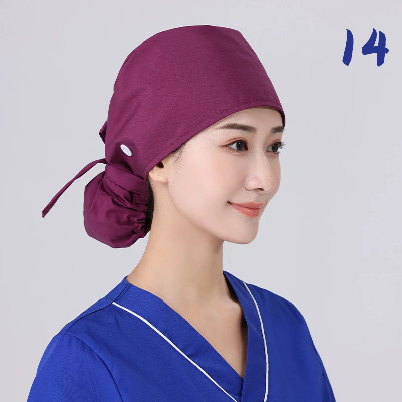 Unisex Scrub Hat Adjustable Tie Back Sweat-absorbent Beauty Salon Care Cap Laboratory Pet Shop Nurse Doctor Working Caps 2