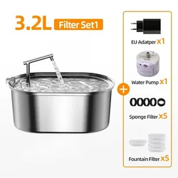 Stainless Steel Automatic Pet Water Fountain - Cat & Dog Hydration Dispenser (Filter Set1)