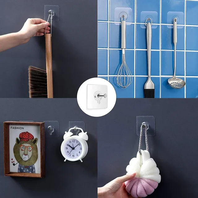 Crochet auto-adhésif fort adhésif cadre photo clous crochets Transparent sans couture cintres muraux horloge suspendue support d'autocollant mural 4