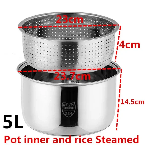 Pentola Interna In Acciaio Inox Per Cuociriso - Ricambio Ciotola Da 18cm