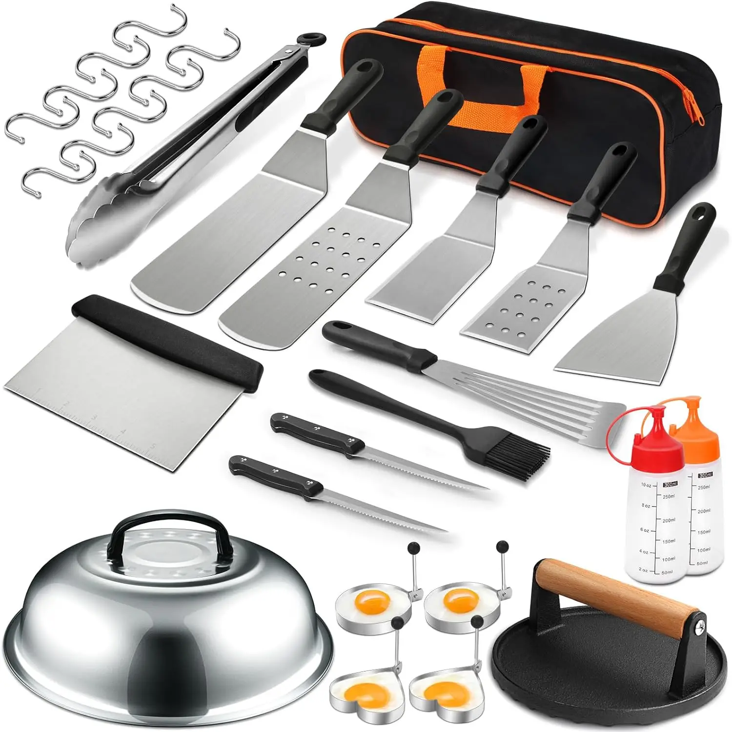 

New Griddle Accessories Set of 30,Flat Top Grill Accessories Set,Grill Spatula Set with Enlarged Spatulas,Basting Cover