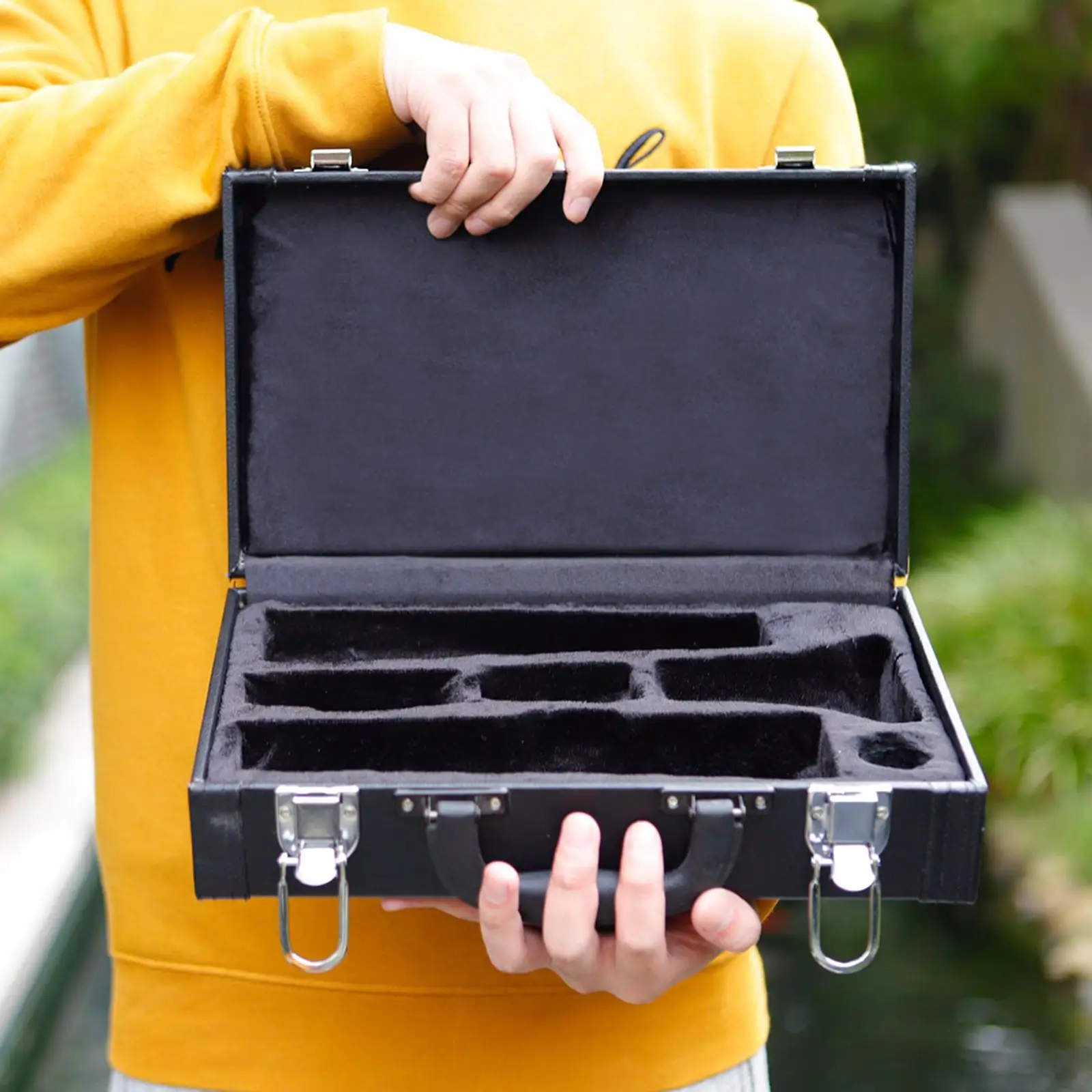 PU Leather Clarinet Storage Case Black Tube Padded Box Easy Grip Dustproof
