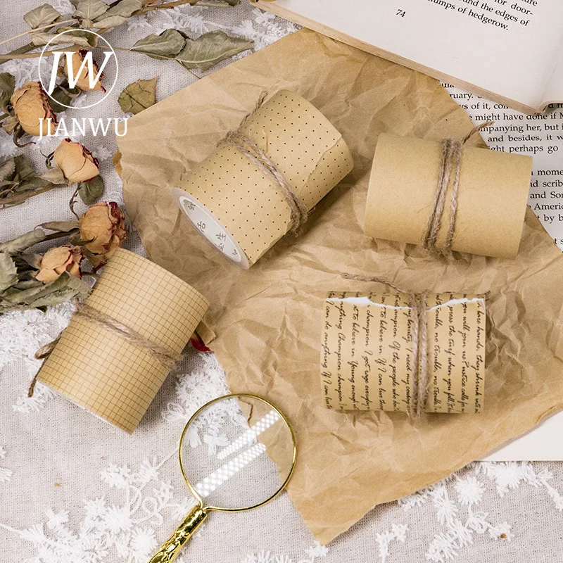 JIANWU 6cm * 300cm 레트로 영어 Washi 테이프 Kawaii 버전 크래프트 종이 테이프 편지지 귀여운 저널 콜라주..