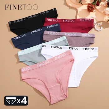 FINETOO 4 pezzi biancheria intima a righe in cotone mutandine da donna slip con cintura da donna lingerie a vita bassa mutande traspiranti solide 1