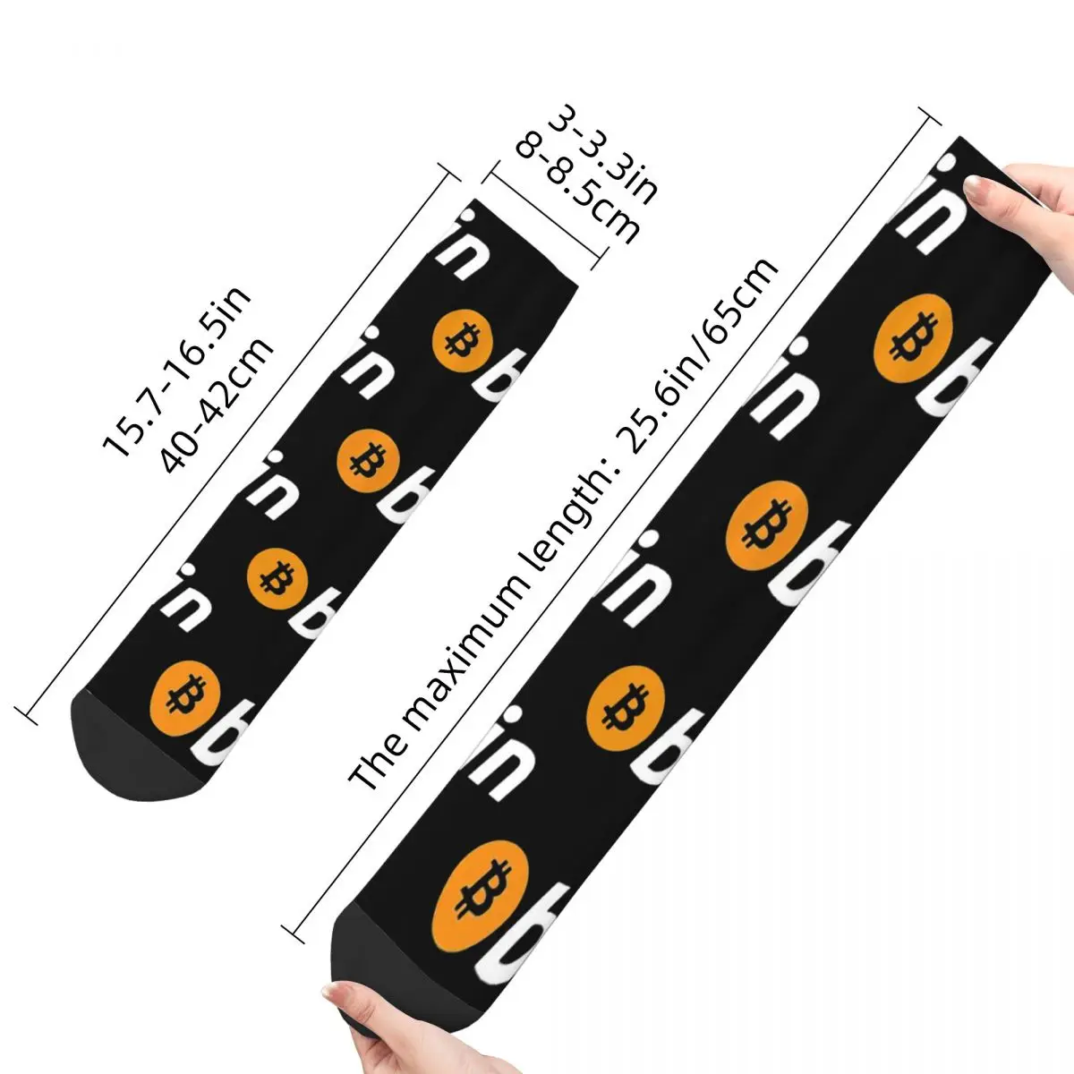 Funny Crazy Sock for Men Bitcoin Hip Hop Vintage Bitcoin Happy Seamless Pattern Printed Boys Crew Sock Novelty Gift