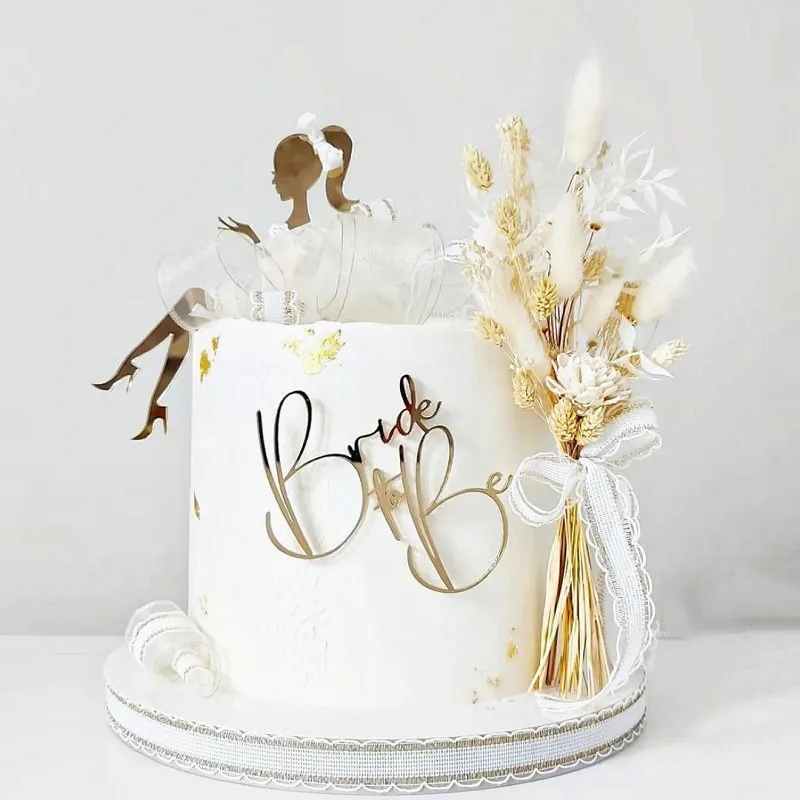 Set Da 2 Pezzi Design Bride To Be Party Cake Topper Oro Acrilico Ragazza Addio Al Celibato Regalo Cake Toppers Decorazione Dessert Di Nozze