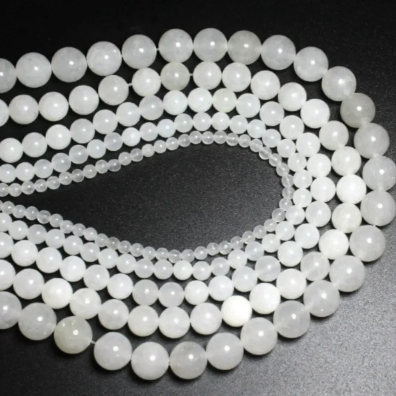 Natural Stone Beads White Jade  Spacer Beads for Bracelet Making  Round   Jewelry Handmade 4 8 10mm