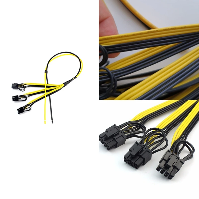 채굴 BTC용 전원 공급 케이블, 6 + 2 핀 카드 라인, 1-3 6 핀 + 2 핀 어댑터 케이블, 12AWG + 18AWG 스플리터 와이어