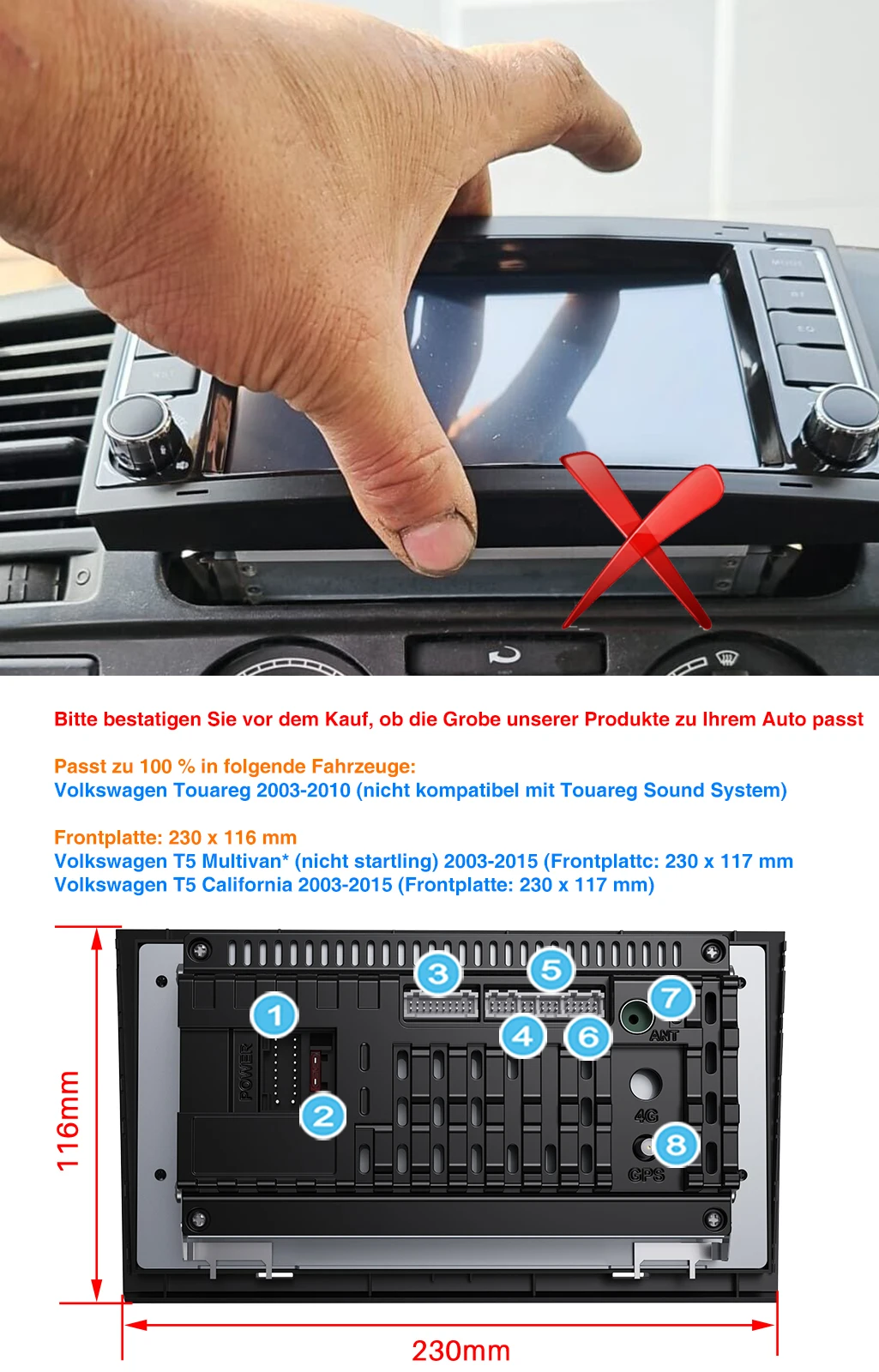 Für VW Touareg Transporter T5 Multivan 2003-2015 7" HD Touchscreen Autoradio Multimedia Video Player CarPlay Android 13 64G GPS Navigation WIFI FM RDS – Detail 5