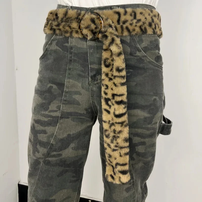 Leopard print plush belt