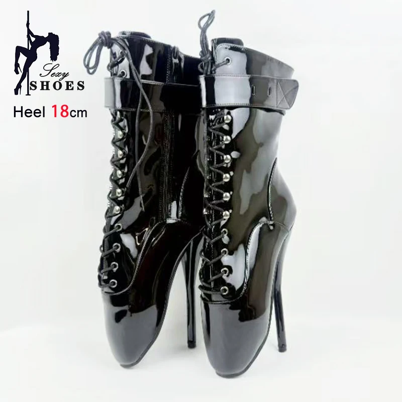 Sexy Lock Wrap Strap Women Ankle Boots 18CM/7" Stiletto High Heel Black Fetish Ballet Shoes Larger Size 36-46 Red Ballet Boots