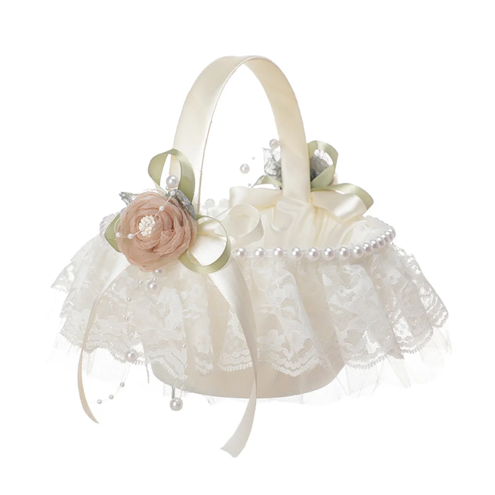 

Flower Girl Hand Basket Hamper for Weddings Decorations Baskets Polyester Party