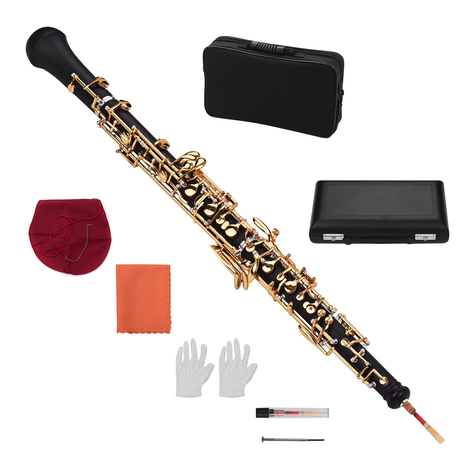 Professional Oboe C Key Semi-automatic Style Silver-plated Keys Woodwind Instrument with Oboe Reed Gloves Leather Case Carry Bag