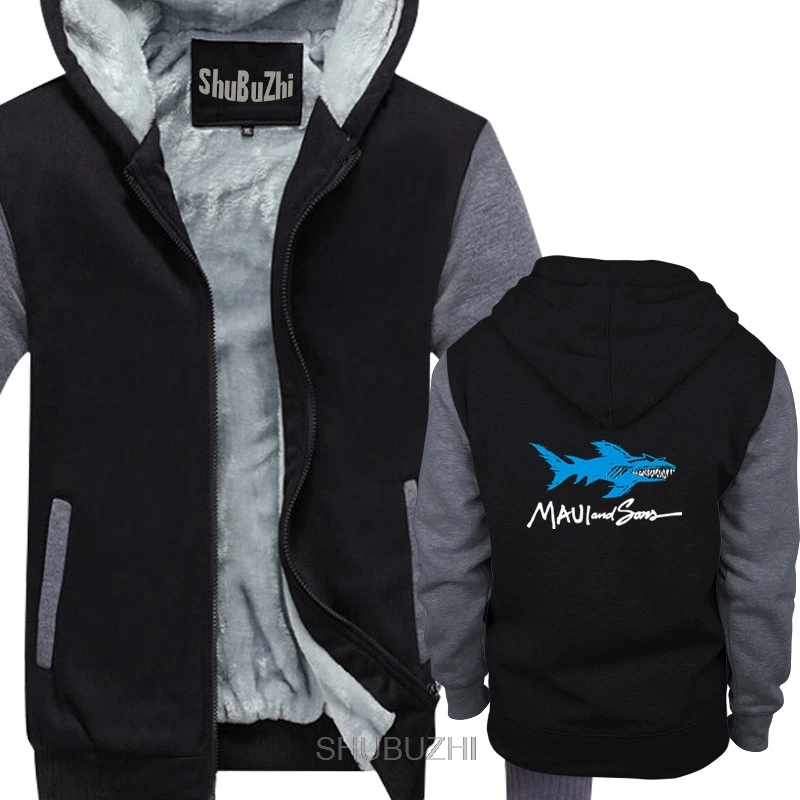 

New Maui and Sons Shark Logo Mens Black hoodies Sizes S-5XL Reprint Winter hoody Brand Fitness Body warm coat sbz8169