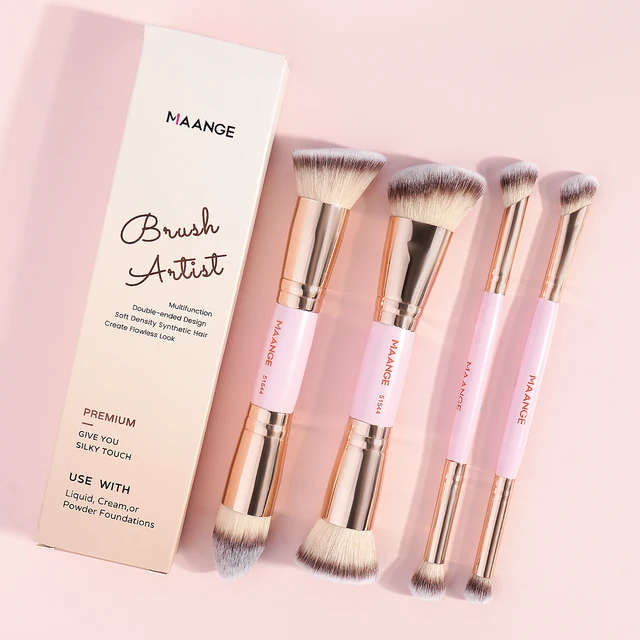MAANGE 4-teiliges Basic-Make-up-Pinsel-Set mit Box, Dual-Ended Foundations Powder Blush Details für Lidschattenpinsel, Anfänger, Reisen