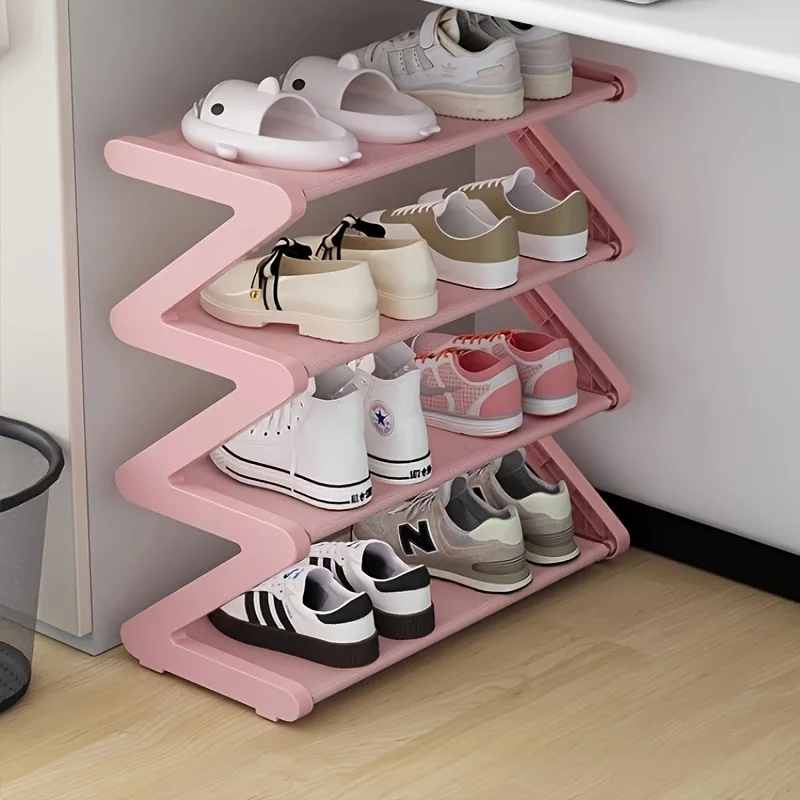 4-Tier Z-Shaped Shoe Rack, Durable Plastic Floor-Mounted Tool-Free
