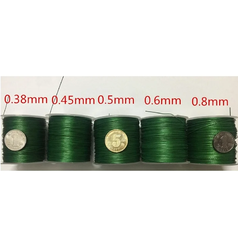 0.38mm-2.0mm 20-200m, 녹색 나일론 코팅 내장 304 스테인레스 스틸 와이어 로프, 바다 낚싯줄 체인 후크 라인 행잉 크리스탈