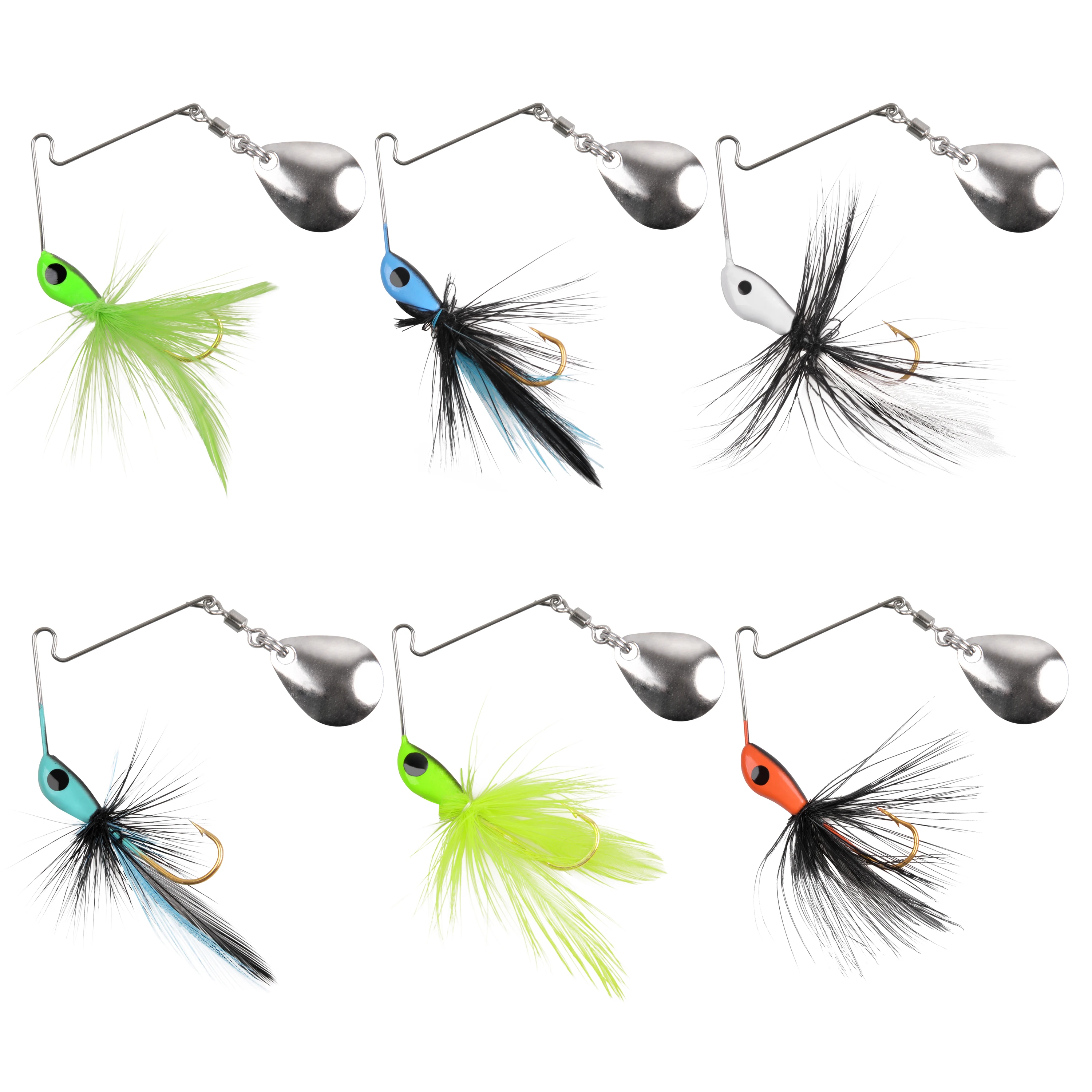 

6PCS Metal Jig Spinnerbaits Blade Spinner Bait Bass Fishing Lure Kits Swimbait for Bass Trout Saltwater