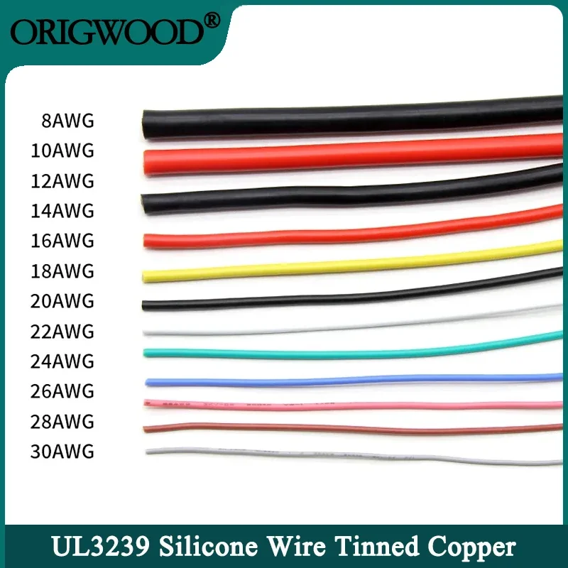 Silicone Cable 1/5M UL3239 Tinned Copper 32 30 28 26 24 22 20 18 16 14 12 10 8 AWG 3KV DIY LED Electronic