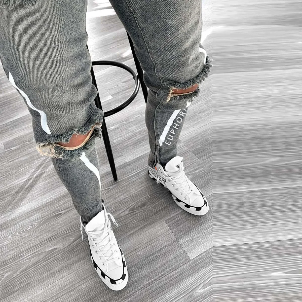 Ripped Hole Jeans for Men Hip Hop Cargo Pant Distressed Light Blue Denim Jeans Skinny Men Clothing Full Length Autumn Trousers 6