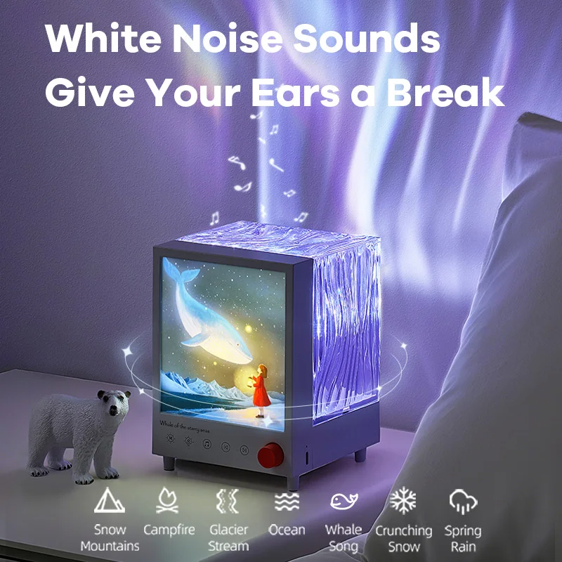 Aurora Light Projector Bluetooth Speaker Wireless Bluetooth Music Player with White Noise Colorful Ambient Light Stepless Dimmin