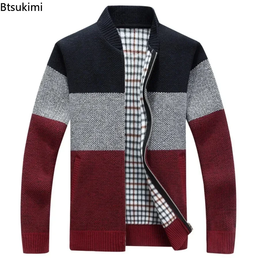 Autumn Winter Men's Knitted Jackets Thick Soft Long Sleeve Warm Sweater Coat Stand Collar Fall Tide Casual Cardigan Male