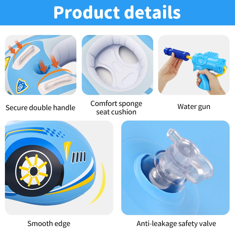 Swimbobo Kids Inflatable Car Swimming Seat Boat Handle Floating Children Water Gun Toy Children Swim Pool Float Ring In Summer 6