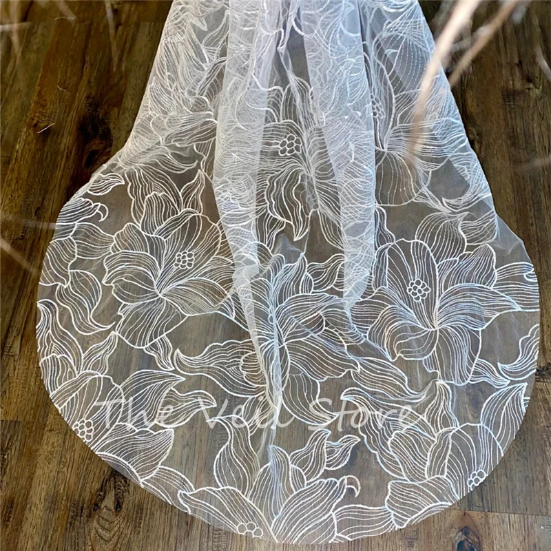 Morning Glory Floral Bridal Veils Wedding Accessories for Brides With Comb Embroidered Flowers Cathedral Long bridal veil