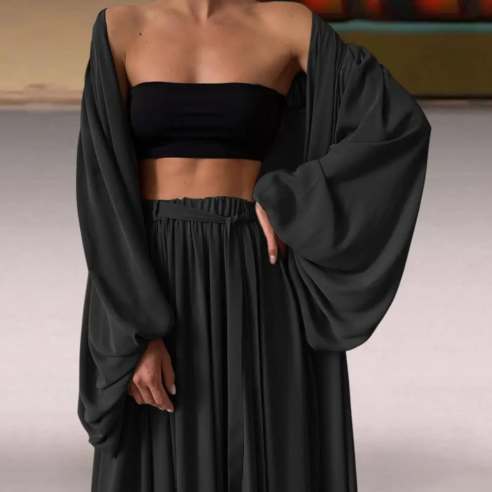 Fabulous Lady Pants Set Sleeveless Vest Women Pants Coat Suit Soft Wide Leg Big Sleeve Top Trousers Coat Suit Draped