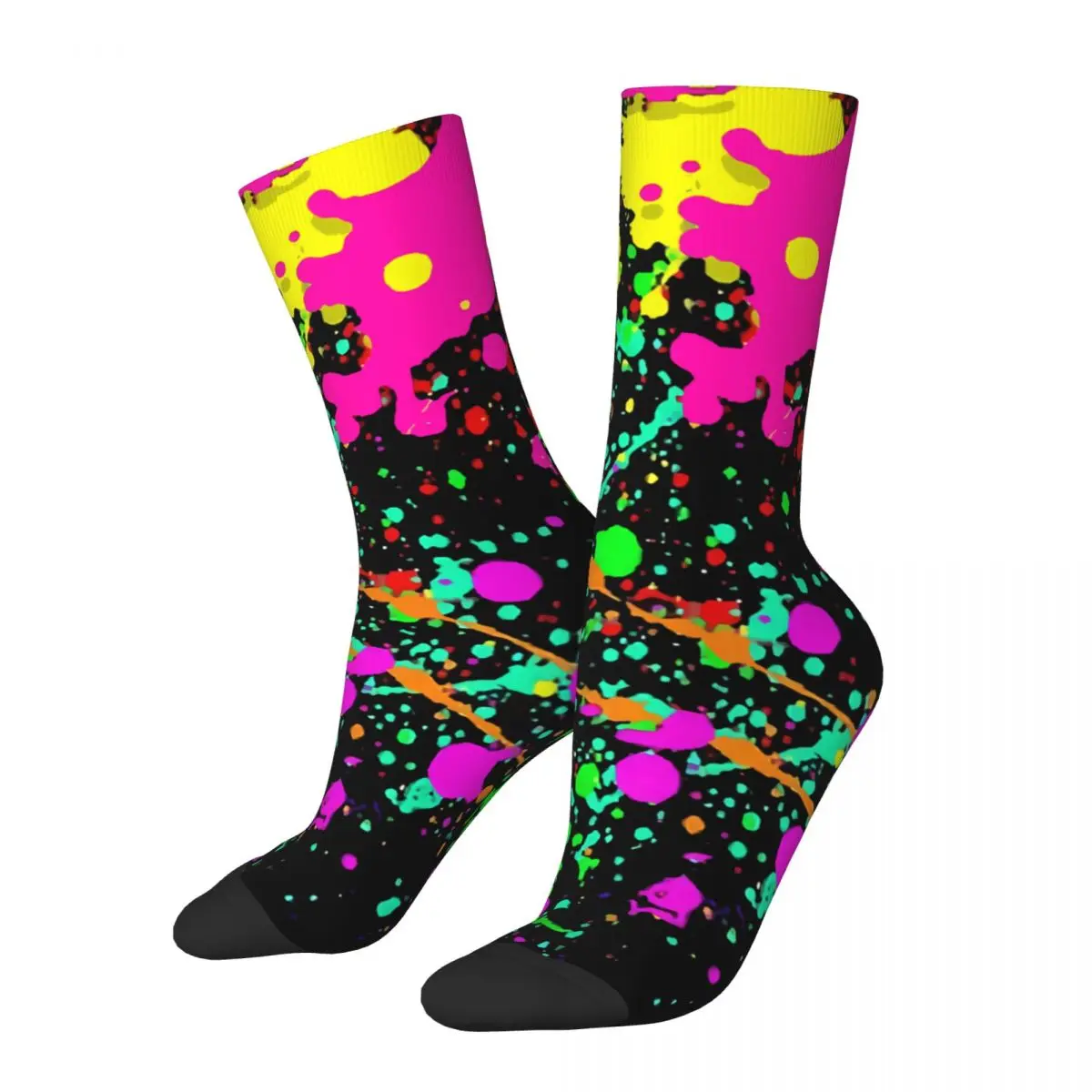 Funny Crazy Sock for Men Glow In The Dark Neon Rainbow Hip Hop Harajuku