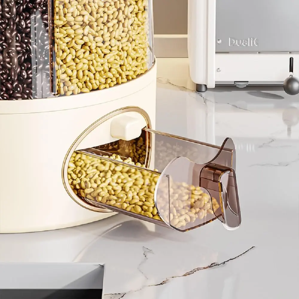 Rice Grain Storage Container Household 360&deg; Rotating Grain Dispenser Insect-proof and Moisture-proof 6-cell Food Sealed Bucket