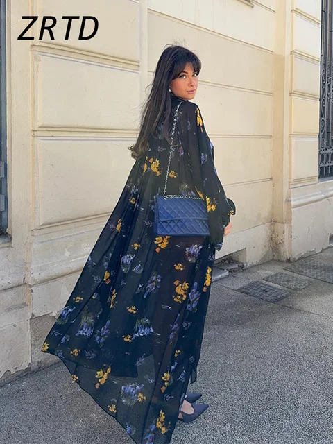 Elegant Printed Boho Long Dresses Women Loose Chic Turtleneck Lantern Sleeve Floral Robes 2025 Spring Summer Lady Vacation Dress 3
